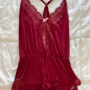 NEW! Elegant Cherry Lace Trimmed Women's Romper